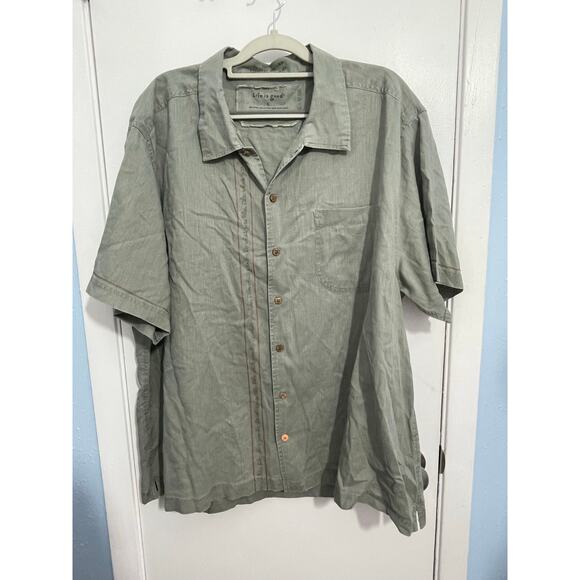 Life Is Good Linen Blend Camp Shirt Large Green Gorpcore Summer Hiking - Picture 1 of 5